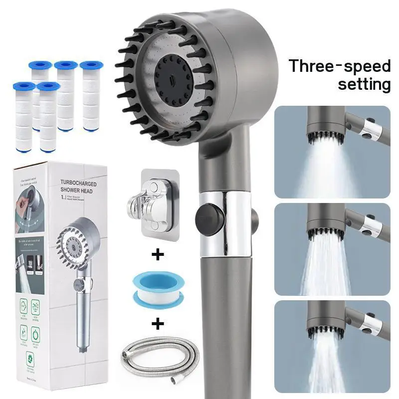 New Version High-Pressure 9-Piece Shower Set with 3-Speed Adjustable Massage, Bathroom Fixtures, Stainless Steel Panel, One-Click Water Stop, Universa