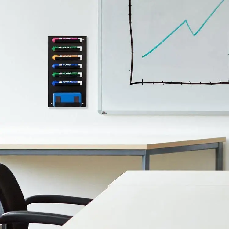Metal Dry Erase Marker and Eraser Holder, Black (Set of 2)