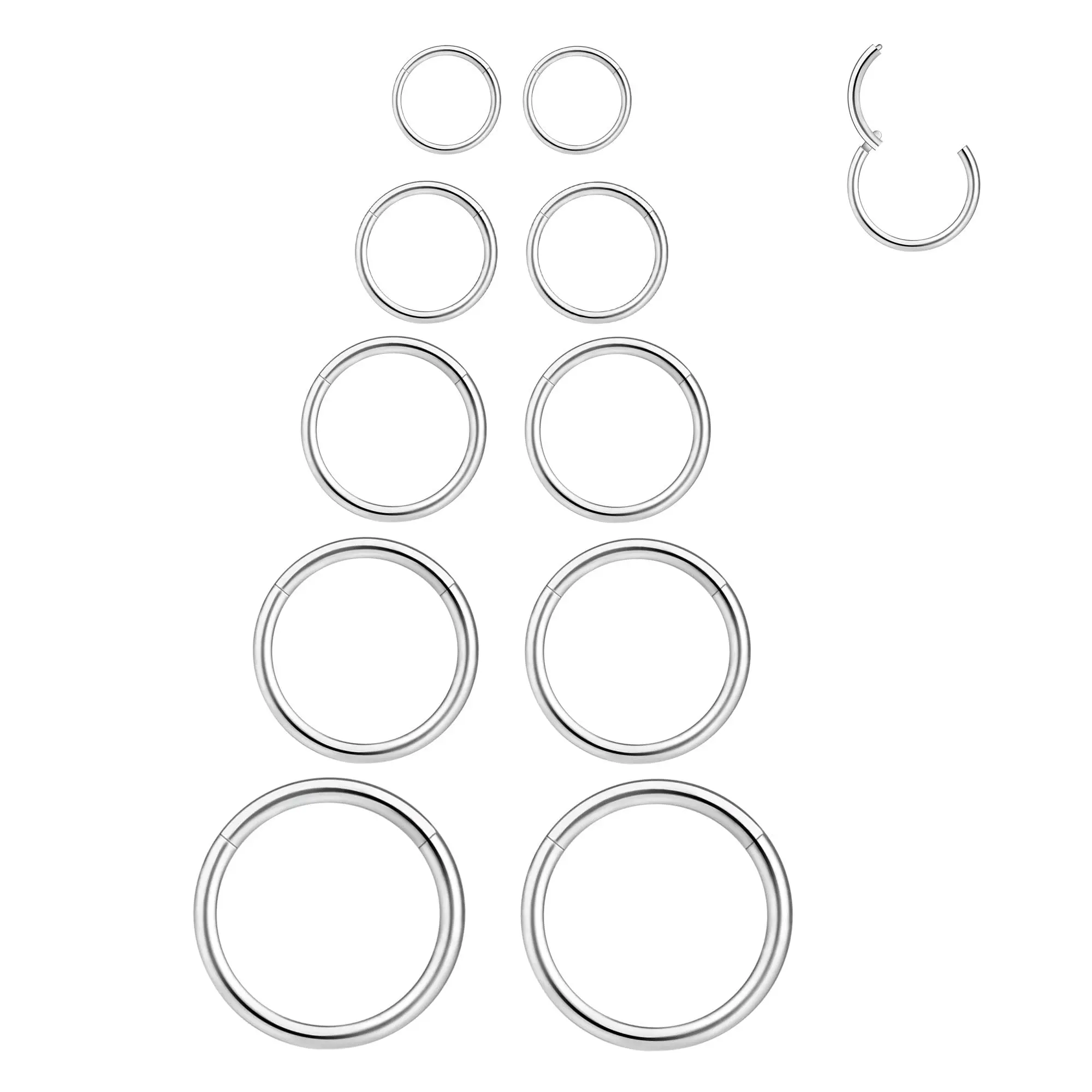 16g Hinged Clicker Septum Rings (6mm-10mm) - 16g Nose Hoops for Nose Piercings, Tragus & Helix Cartilage Earrings