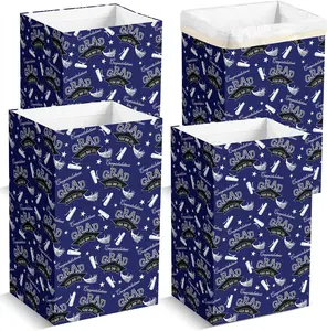 4 Pack Blue Disposable Pop up Trash Cans for Graduation Parties, 13 Gallon (21.6" H x 13.5" W x 10" D) with 5 Fitted Bags, Portable Foldable Extra Thick Garbage Bins for Event Kitchen Camping