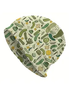 BIIHUDU Men' Pickle Cucumber Veggie Hat - Funky Funny Novelty Beanie with Pickle Brine & Garnish for Themed Parties, Costume