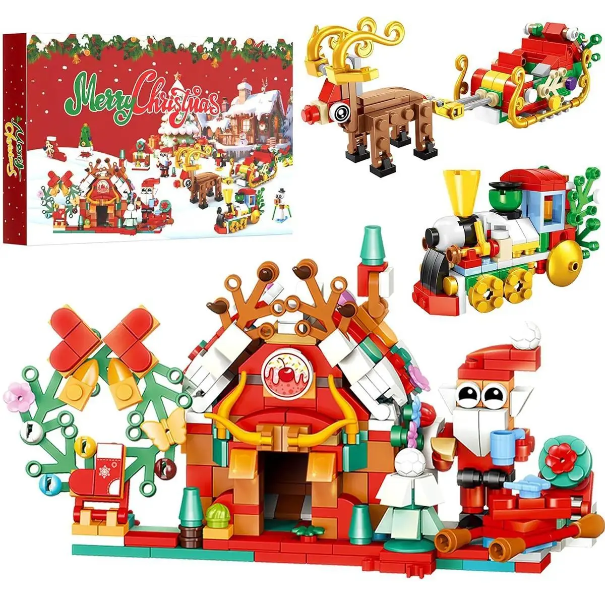 24 Day Surprise Advent Calendar Mini Building Bricks Christmas Tree Santa Reindeer DIY Kit Kids Christmas Gift