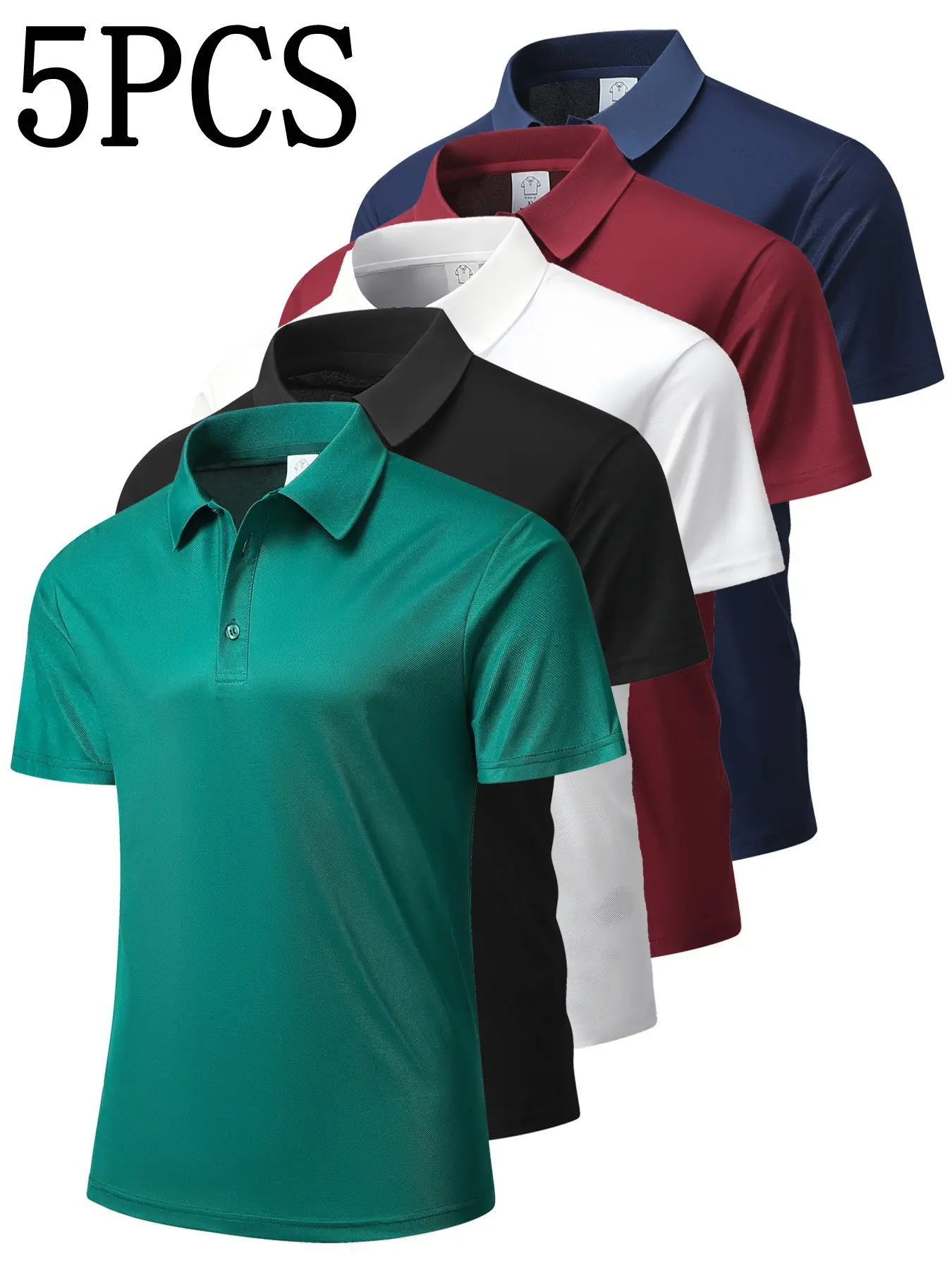 5-Pack Men's Summer Collared Polo Shirts, Menswear, Top, Breathable Quick-Dry Fabric, Business Casual Short Sleeve, Slim Fit, Plain Design, Office & Daily Wear, Athletic, Activewear, Sports Clothes