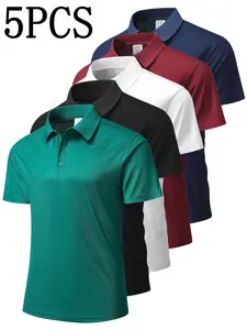 Men's Summer Polo Shirts Set of 5, Breathable Quick-Dry Fabric, Business Casual Short Sleeve, Slim Fit, Plain Design, Office & Daily Wear