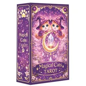 Magic Cat Tarot Cards Set, 78 Cards, 13x8 Cm, Ideal for Beginners, Includes Paper Instructions, Emotion Expression, Subtle Magic Details Card Games, Magical, Tarot Card Decks