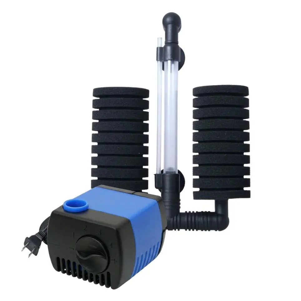 Aqua Dream 4.5W Large Double-Heads Mechanical-Bio Aquarium Sponge Filter & Water Transfer Pump Powerhead Set with Power Supply, 90 GPH Adjustable Flow Submersible, Easy-Cleaning Pre-Filtration Secondary Unit for Pet Fish Aquatic Supplies with Tubing