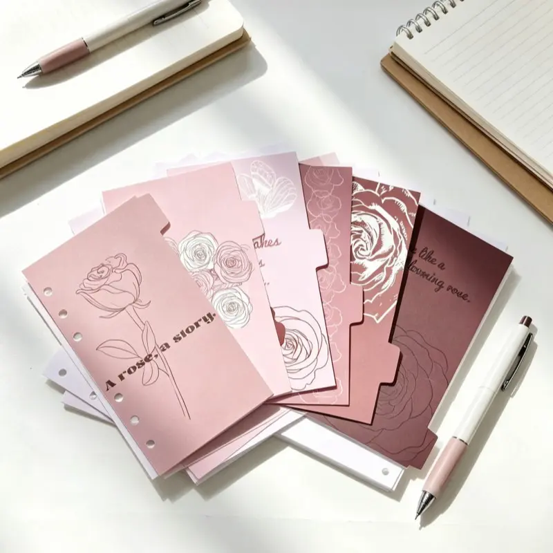 Office Divider Pages, A6 Colorful 6-Hole Binder Dividers, Index Separators, 6 Sheets Thickened Copperplate Paper, Durable Reusable, Multi-Color, Girly Office Supplies
