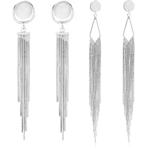 Long Tassel Dangle Drop Earrings for Woman Gold Long Tassel Drop Earrings for Women Glossy Arc Bar Long Thread Geometric Earrings