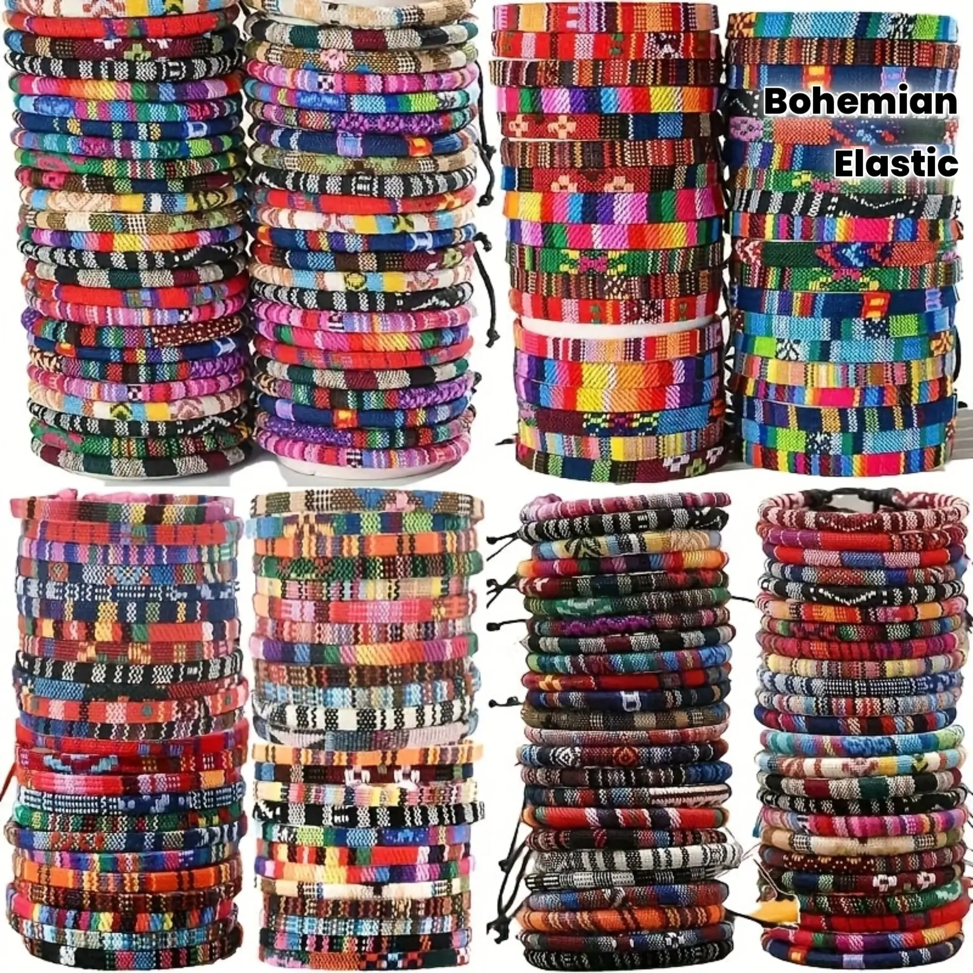 48pcs Stretchable Bracelets for Teenagers, Bohemian Striped Arm Candy Accessories, Flexible Fit for Graduation & Parties, Casual