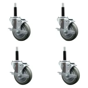 Service Caster SCC-EX20S414-PPUB-TLB-34-4 Polyurethane Swivel Expanding Stem Caster with 4 in. Gray Wheels & 0.75 in. Stems - Set of 4