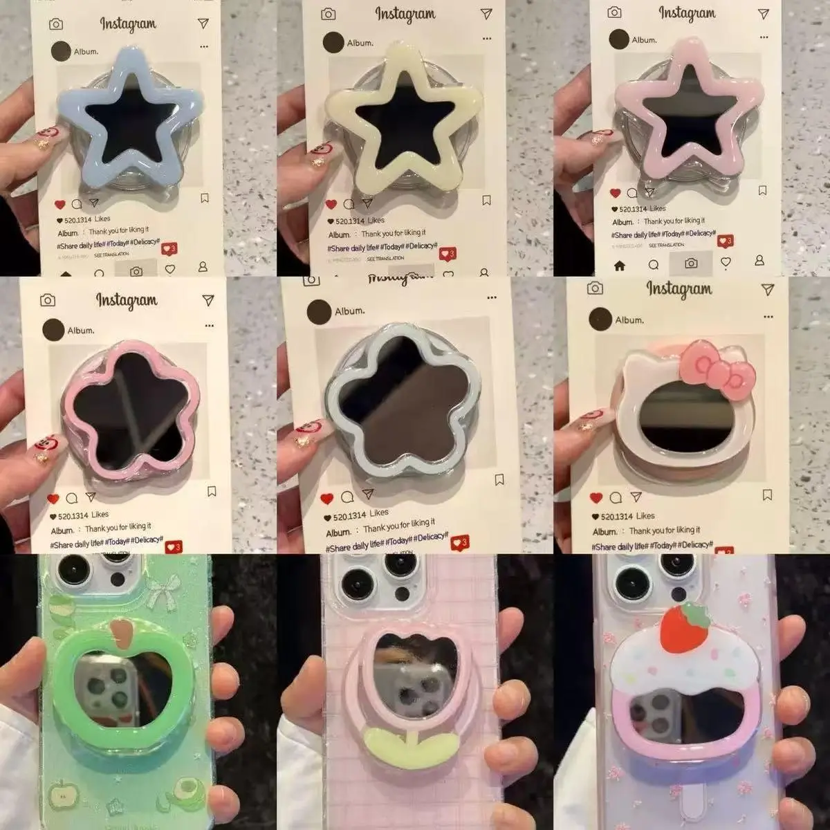 Star Flower Cute Mirror Surface Magsafe-Compatible Cellphone Smartphone Mount, Retractable Desktop Lazy Stand Phone Accessories