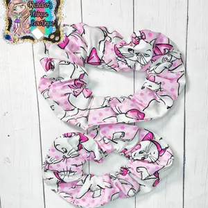 Pink Cotton Hair Scrunchie cat