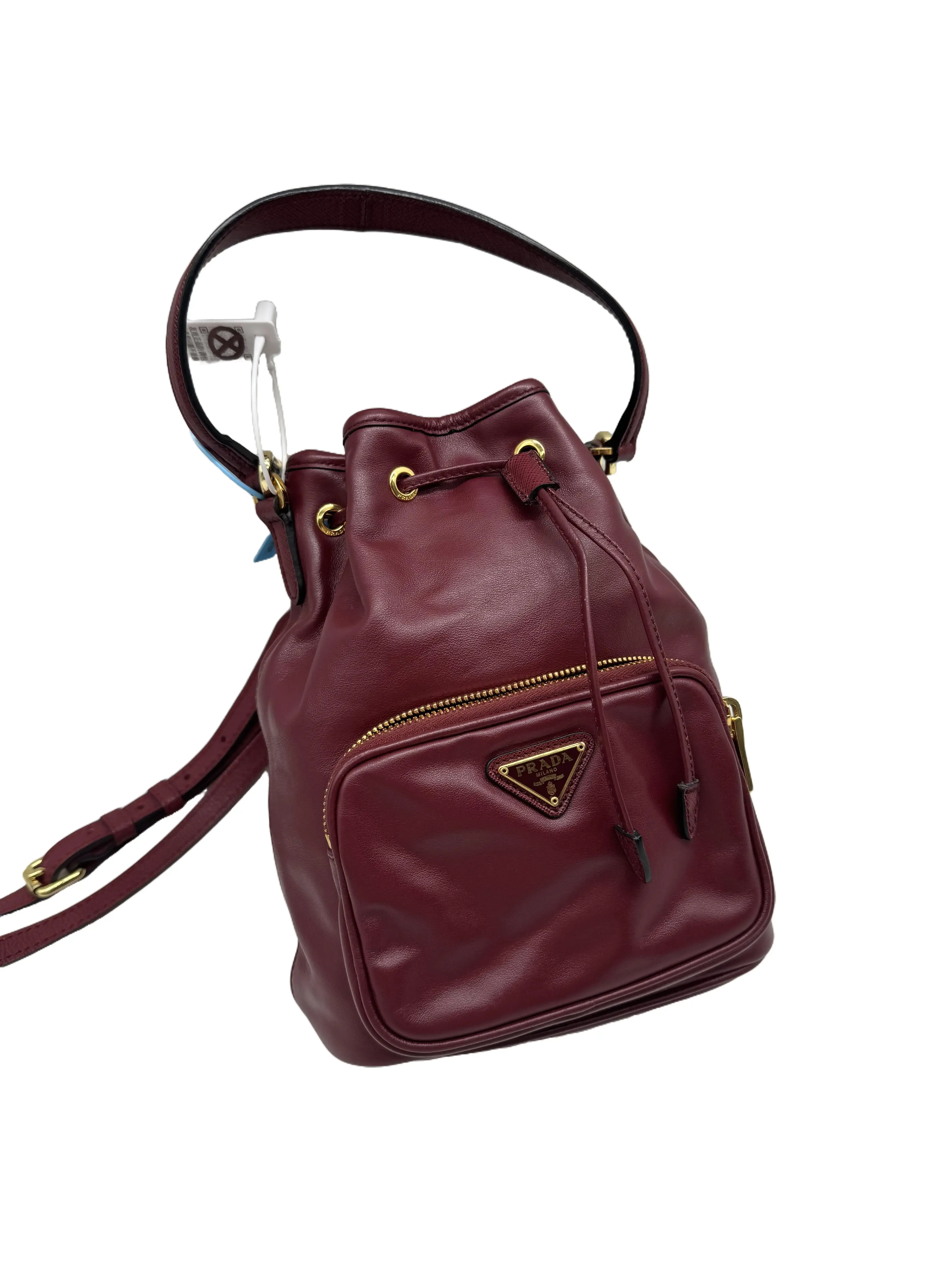 Pre-owned PRADA Burgundy Leather Drawstring Bucket Crossbody Bag/WJ04327042/7042/MC