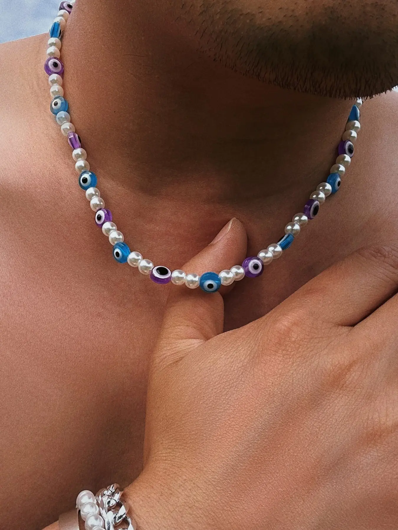 Men's Cute Acrylic Pearl Necklace, Dainty Necklace, Versatile Fashionable Accessory, Plain Design, All Seasons Wear, No Choking Hazard, Lead & Cadmium Free