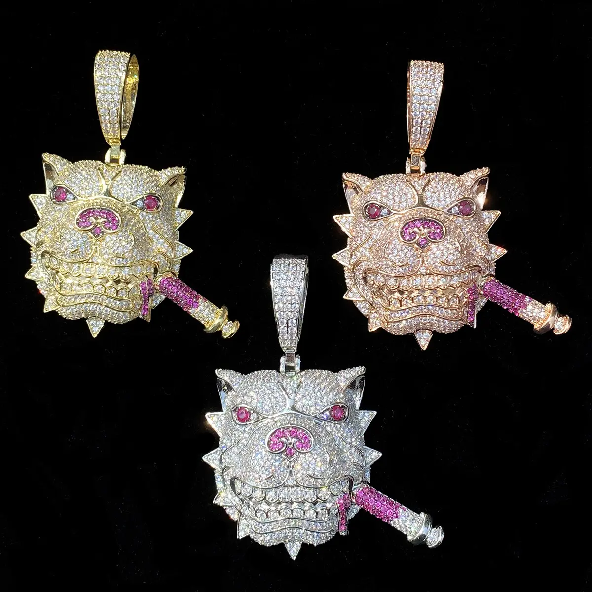 Pitbull Head Pendant Blinged Out Iced Out Statement Charm for Hip Hop Streetwear Vibe with Sparkling Details