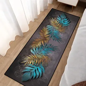 Creatively Designed Yellow & Green Leaf Pattern, Machine Washable, Soft & Cozy Long Mat, Crystal Velvet Decorative Runner Rug for Hallways, Dining Areas, Living Rooms