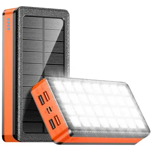 Solar Charger Power Bank 66800mAh Portable Charger with USB-C in/Output 22.5W QC3.0 Fast Charging 5 Out Ports Battery Pack Built-in 32 Led Flashlights for Smartphone Tablet Camping