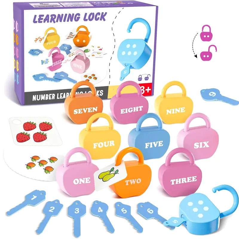 Unisex Fruit-Shaped Learning Locks & Keys Kids Toy Set - 3+ Kid-Friendly, 3-4 Years Math Skills Practice, Counting, Number Matching, Learning Cards, BPA/Nitrosamine Free, 5x5 cm, 6.4x2.5x7.5 cm, Christmas Gift Ideas