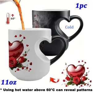 A High-Quality red heart Magic Temperature-Changing Ceramic Mug, Transforming from Hot to Cold Drinks, White cup body and heart-shaped design, Making It a Perfect Gift for birthday, Valentine'S Day, Mother's Day, Christmas, Or Any Holiday