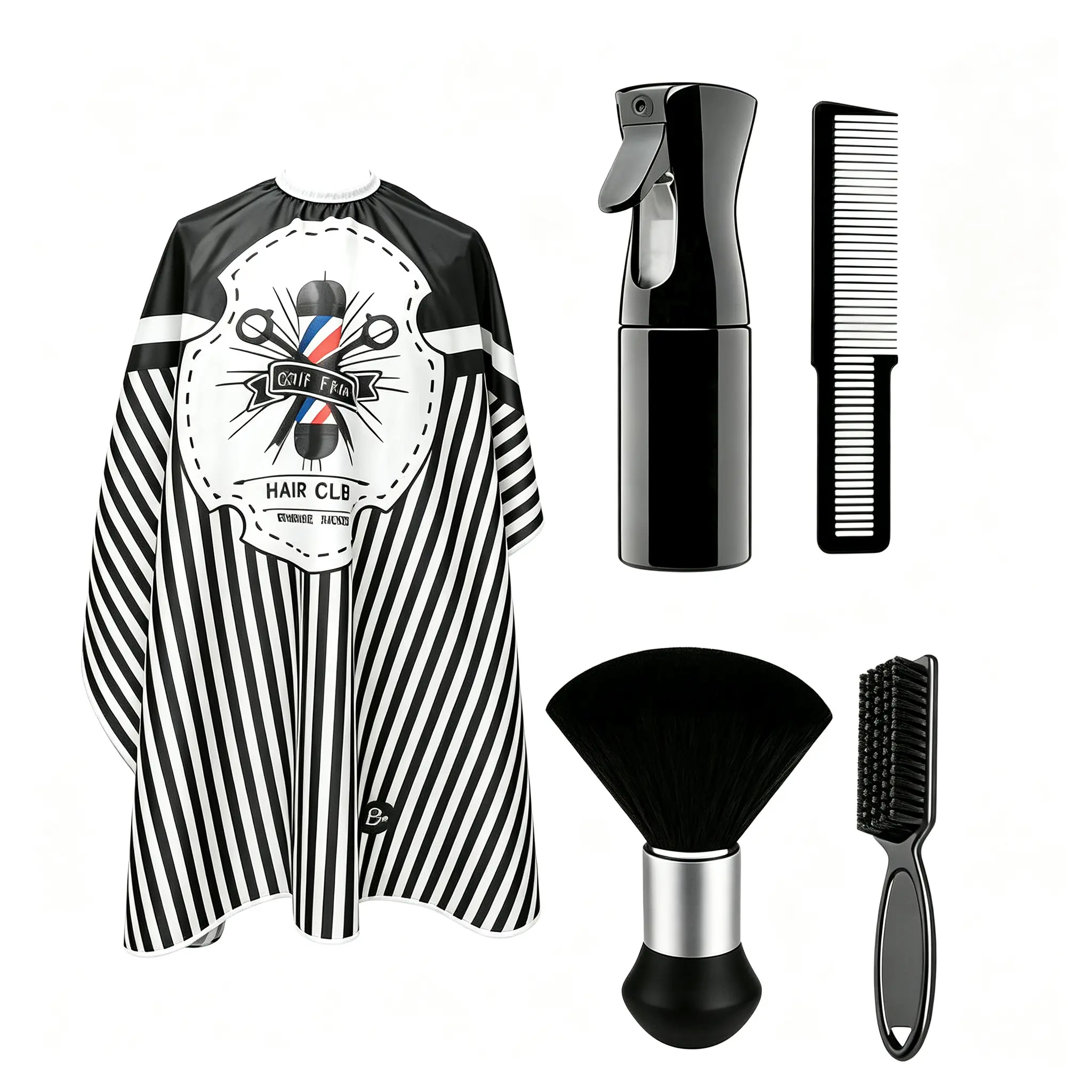 BarberTop 5-Pes Salon Starter Kit Waterproof Haircut Cape, Continuous Spray Bote, Comb, Neck Brush & Styling Tool| Home/Barbershop