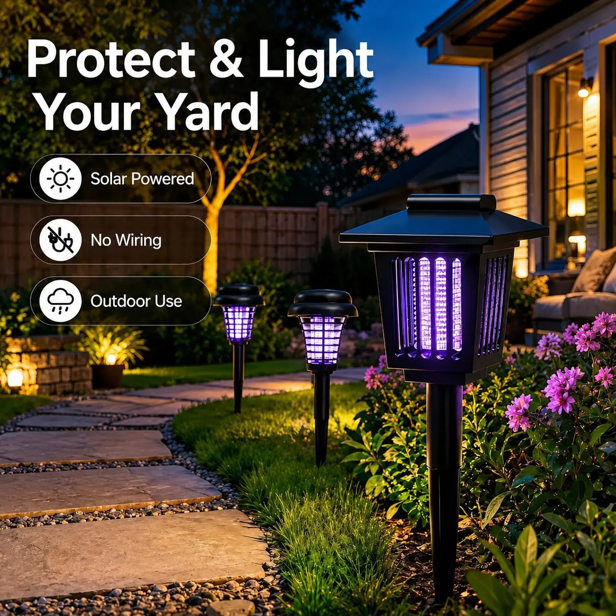 Solar Mosquito Zapper Light – Outdoor Garden Stake Lamp, UV Insect Killer, Solar Powered, Dual Mode (Mosquito Control + Pathway Lighting), Weather Resistant, Easy Setup,  Large Round + Square Options, Mosquito Light Trap, Bug Zapper Mosquito