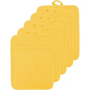 Oven Pot Holder with Pocket Cotton Heat Resistant Coaster Potholder Kitchen Hot Pad Oven Mitts for Cooking Square 7"x9"Set of 5 (Yellow)