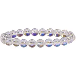 Angelstones Aqua Aura Clear Quartz Gemstone 8mm Round Beads Stretch Bracelet 7" Unisex