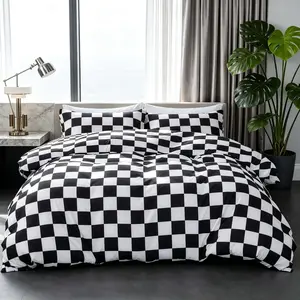 3-Piece Black & White Small Plaid Print Duvet Cover Set.Black and white small grid pattern printed bedding set, soft and comfortable, suitable for bedrooms and guest rooms.(1 × Duvet Cover + 2 × Pillowcases, no inserts included)Suitable for all seasons.
