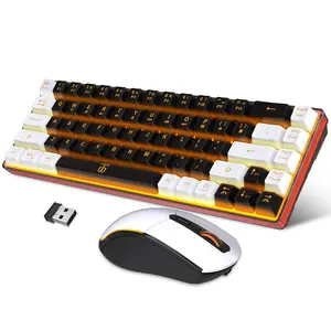Snpurdiri 60% Wireless Gaming Keyboard and Mouse Combo,Orange Backlit Rechargeable 2000mAh Battery,Mini Mechanical Feel Anti-ghosting Keyboard + 6D 3200DPI Mouse for Gaming, Office(Black-White)