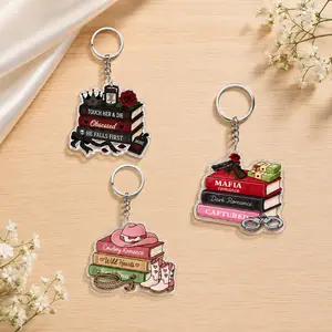 Dark Romance Book Stack Acrylic Keychain, Mafia Romance Cowboy Romance Reader Gift, Bookish Bag Charm for Book Lovers