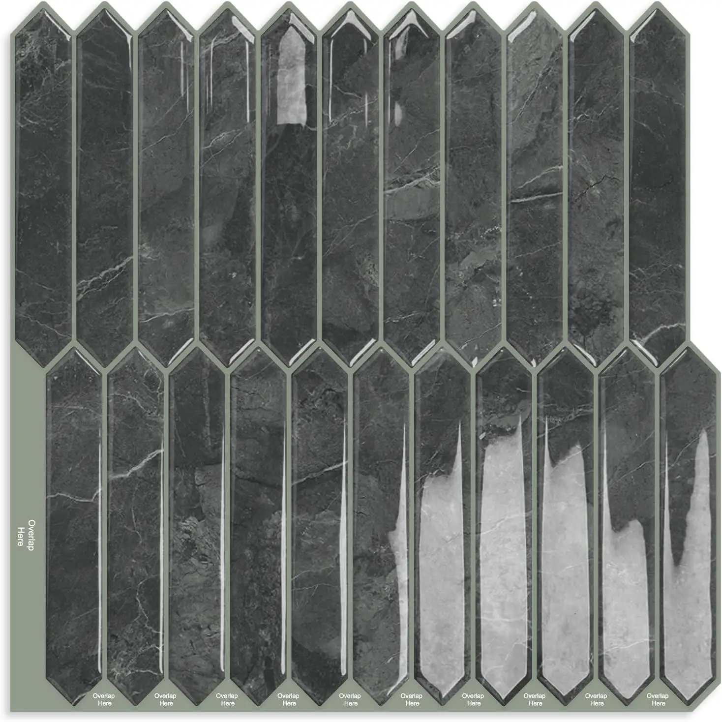 Gray Long Hexagon Tile Peel and Stick Backsplash, 10 Sheets Self-Adhesive Wall Tiles Stick on Back Splash for Kitchen, Bathroom, Fireplace,RV(12"×12")