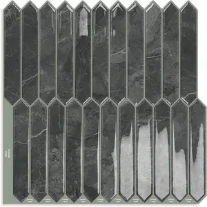 Gray Long Hexagon Tile Peel and Stick Backsplash, 10 Sheets Self-Adhesive Wall Tiles Stick on Back Splash for Kitchen, Bathroom, Fireplace,RV(12"×12")
