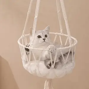 Semi-Enclosed Cat Hanging Basket - Hand-Woven Polyester Hammock All-Season No-Assembly Leisure Bed