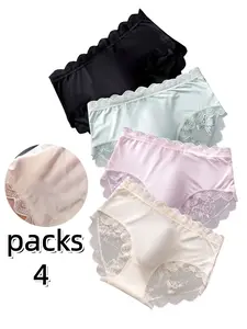 4-Pack Men's Ice Silk Seamless Triangle Underwear, Morandi Color Palette, Lace Trim, Breathable Cool Feel, All Seasons Fashion