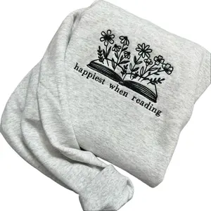 Happiest When Reading Embroidered Sweatshirt Top