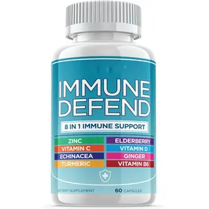 8 in 1 Immune Supplement with Echinacea, Vitamin C and Zinc 50mg, Vitamin D 5000 IU, Turmeric Curcumin & Ginger, B6, Elderberry, 60 Capsules