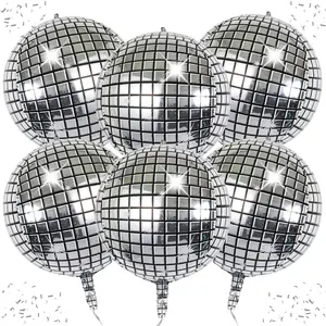 6-Pack 22 Inch  4D Disco Ball Balloons - Decorations for 90s Dancing  Party