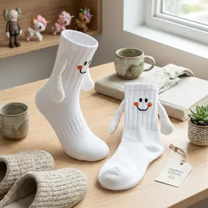 Unisex Crazy Silly Novelty Funny Wacky Mid-Tube Smile Socks - Holding Hands Design Comfortable Breathable Cotton Blend Casual Everyday Wear Perfect for Gifts Parties Fun Fashion Statement Lightweight Soft Fabric