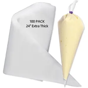 24 Inch Disposable Large Piping Bags,100 PACK  Thick Pastry Bags with 6 Bag Ties, Thickened Icing Bags,Cake Decorating Bags,Frosting Bags for Cake Decorating Cream Frosting