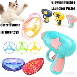 Pet Interactive Fetch Toy Set, Flying Disc Launcher Gun, Cat Track Toy for Training Hunting Chasing Interactive Cat Toys for Bored Indoor, Cute Kitten Kitty Toys,Glowing Flying Propellers For Dog and Puppy Pet Supplies, Cat Stuff Outdoorfun