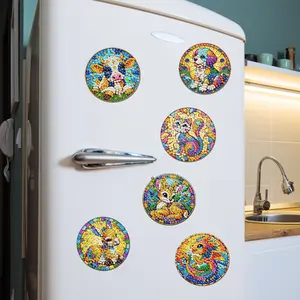6Pcs 2D/Flat DIY Diamond Art Refrigerator Magnet Diamond Painting Fridge Magnets Crystal Sparkling Diamond Magnets Set for Refrigerator Mailbox Decor