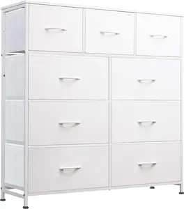 9-Drawer Dresser, Fabric Storage Tower for Bedroom, Hallway, Closet, Tall Chest Organizer Unit for Bedroom with Fabric Bins, Steel Frame, Wood Top, Easy Pull Handle, WhiteDresser for Bedroom, Storage Tower with 9, Chest of Drawers with Fabric Bins