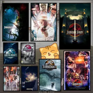 Dinosaur Canvas Painting Jurassic Park Movie Poster Anime Movie Music TV Series poster Waterproof HD art sticky wall home bedroom aesthetic decoration Gifts For Home Living Bedroom Decor Trendy Room Decoration Easy-To-Apply Gift