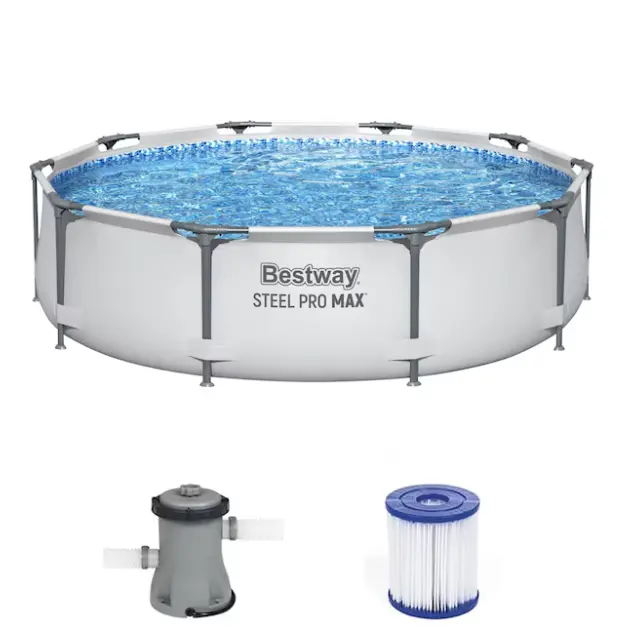 Bestway Steel Pro MAX 10 ft x 30 in Above Ground Pool Set with Filter Pump and Type I Cartridge, Round Steel Frame Swimming Pool, Durable PVC Liner and Quick Setup for Outdoor Family Activities, Bestway Swimming Pool