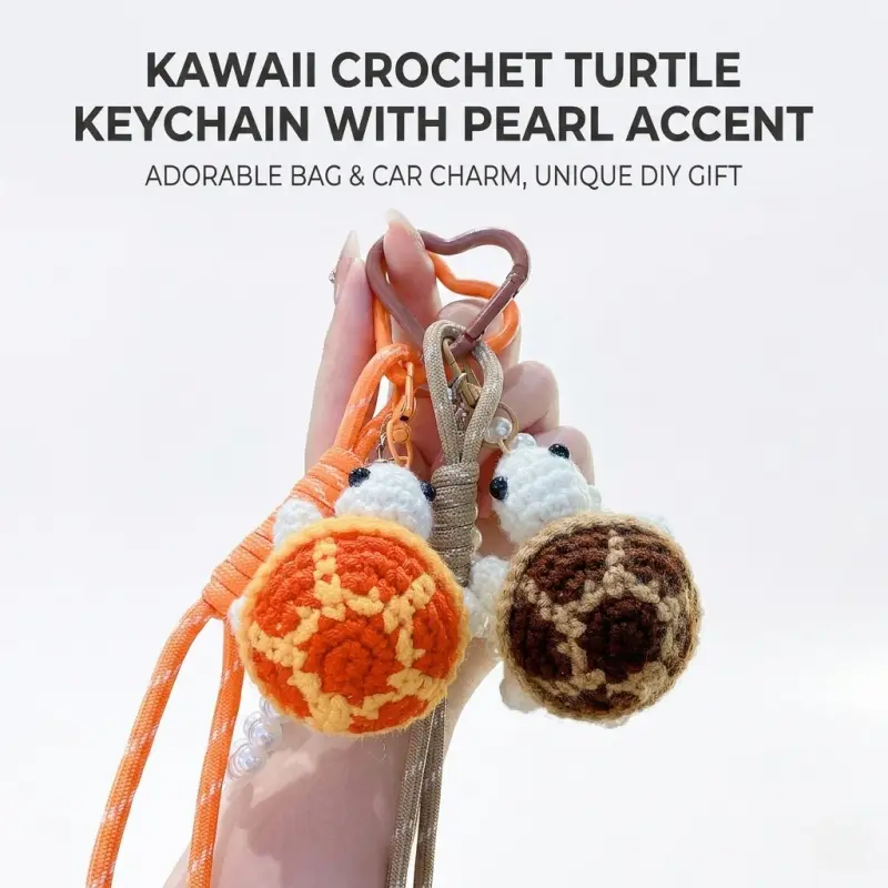 1Pc Handmade Crochet Turtle Keychain with Pearl Strap, Kawaii Bag Charms, Boho Aesthetic Car Mirror Hanger, Cute Party Favor for Festive Supplies