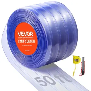 VEVOR Clear PVC Strip Curtain, 50 ft Lengthx 8 in Width, Ribbed Plastic Door Strip Bulk Roll, Walk in Freezer Cooler Curtain Strips for Doorways of Supermarket, Garage, Warehouse, Pet Animal House