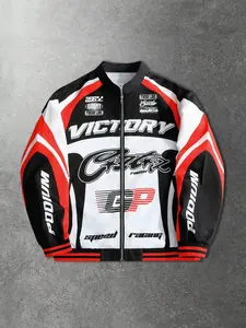Men's unisex motorcycle street jacket, Casual athletic jacket, American retro sportswear style, spring and autumn style, color-blocked design, suitable for daily commuting, sports, going out, outdoor activities, holiday gift
