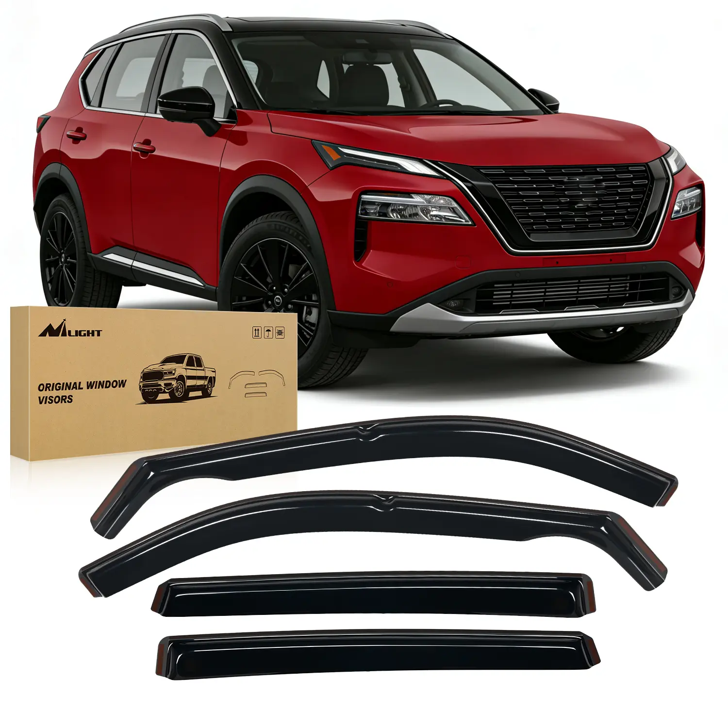 Nilight Acrylic In-Channel Rain Guards, 4PCS Aerodynamic Car Side Window Deflectors, All Weather Anti-Fog Car Accessories for Nissan Rogue 2021-2026, Highway Wind Noise Reduction & Rainy Day Fresh Air