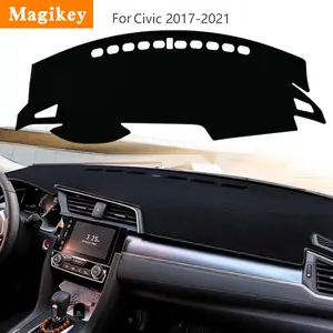 Magikey Dash Cover Mat for Honda Civic 2017-2021  Civic Trpe-R Dashboard Pad Carpe Sunscreen Heat Insulation Anti Glare Reflective Protection Black Polyester with Silicone Anti Slip Particles