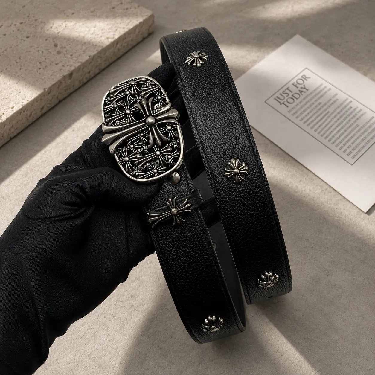Cross Buckle Leather Belt 110cm Gothic Punk Studded Waist Belt for Men Women Black White Streetwear Y2K